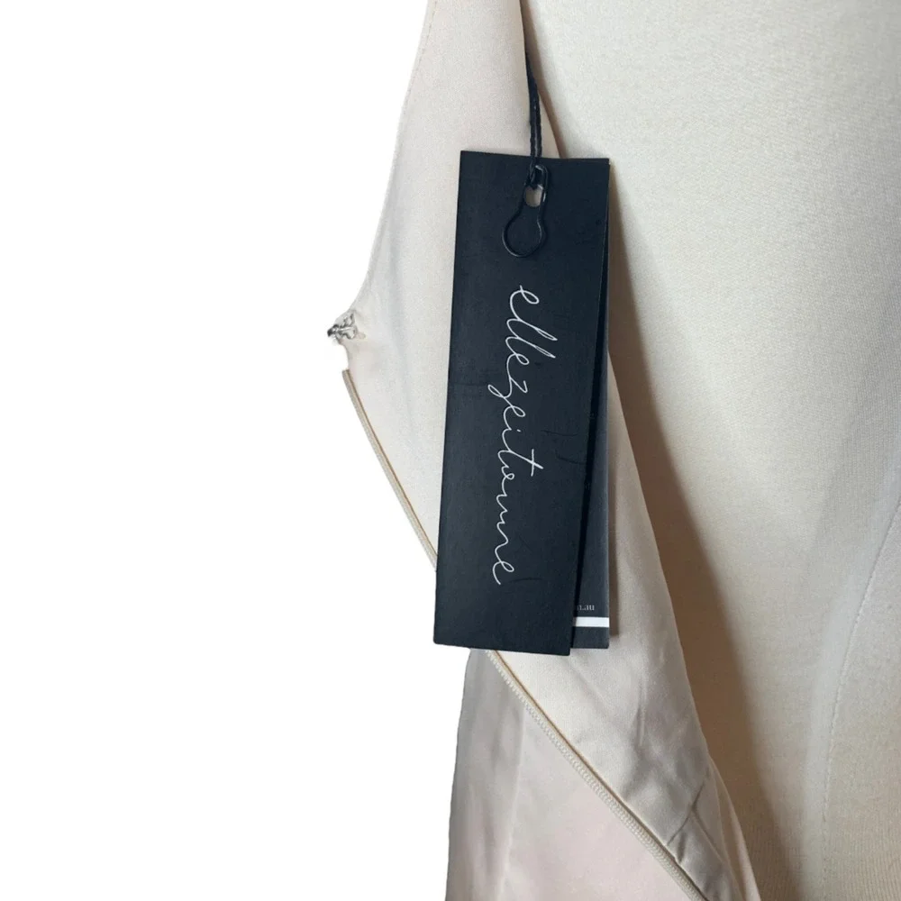 Elle Zeitoune Champagne Satin Halter Neck Maxi Dress Gown Medium Formal Wedding